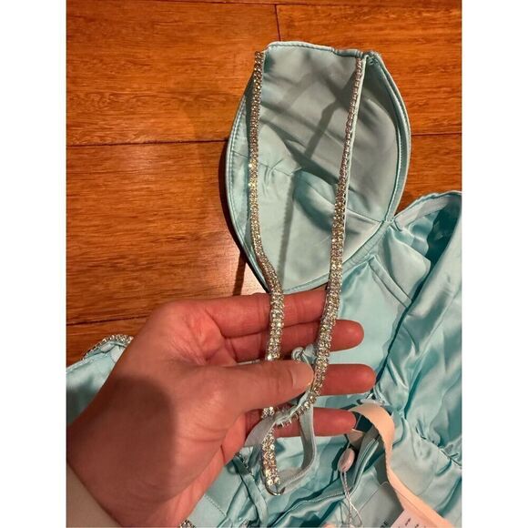 NWT Oh Polly Yuki Ruched Cutout Mini Dress Aqua UK 10/US 6 - Picture 14 of 17